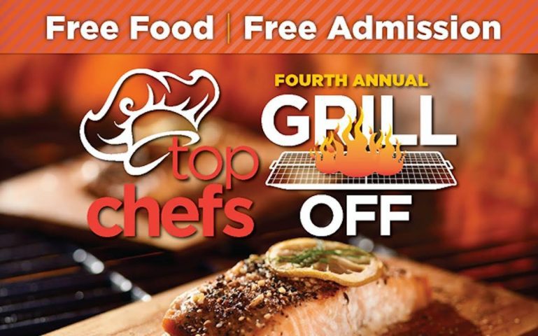 A poster of food and the words " grill off."