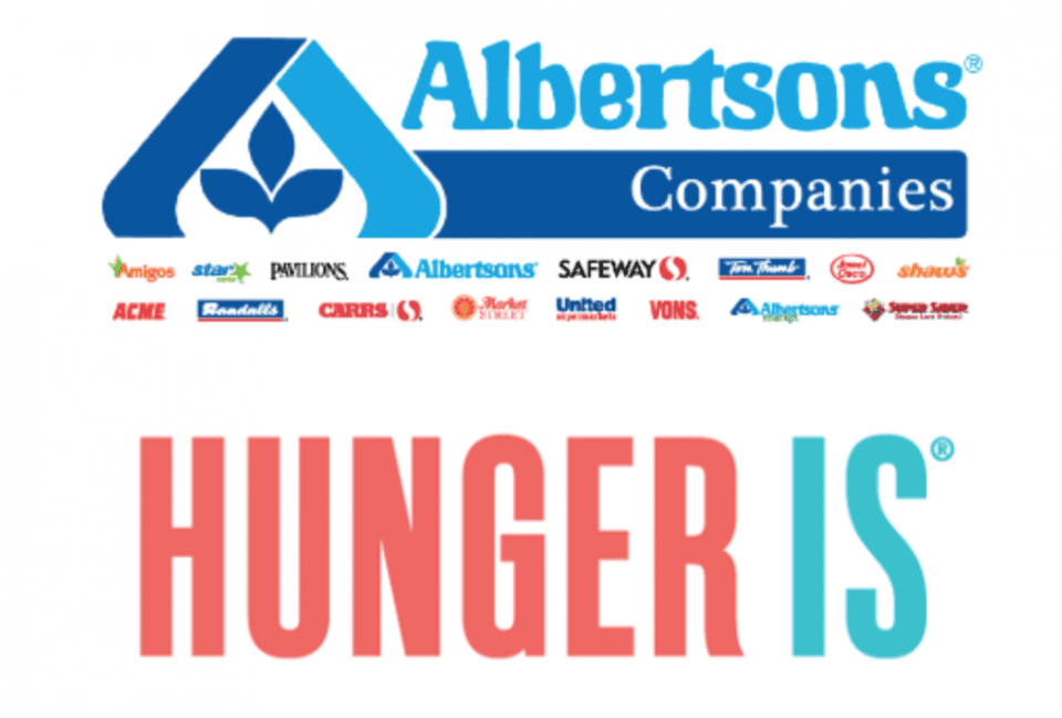 A logo for the albertsons company and an advertisement for the hunger is.