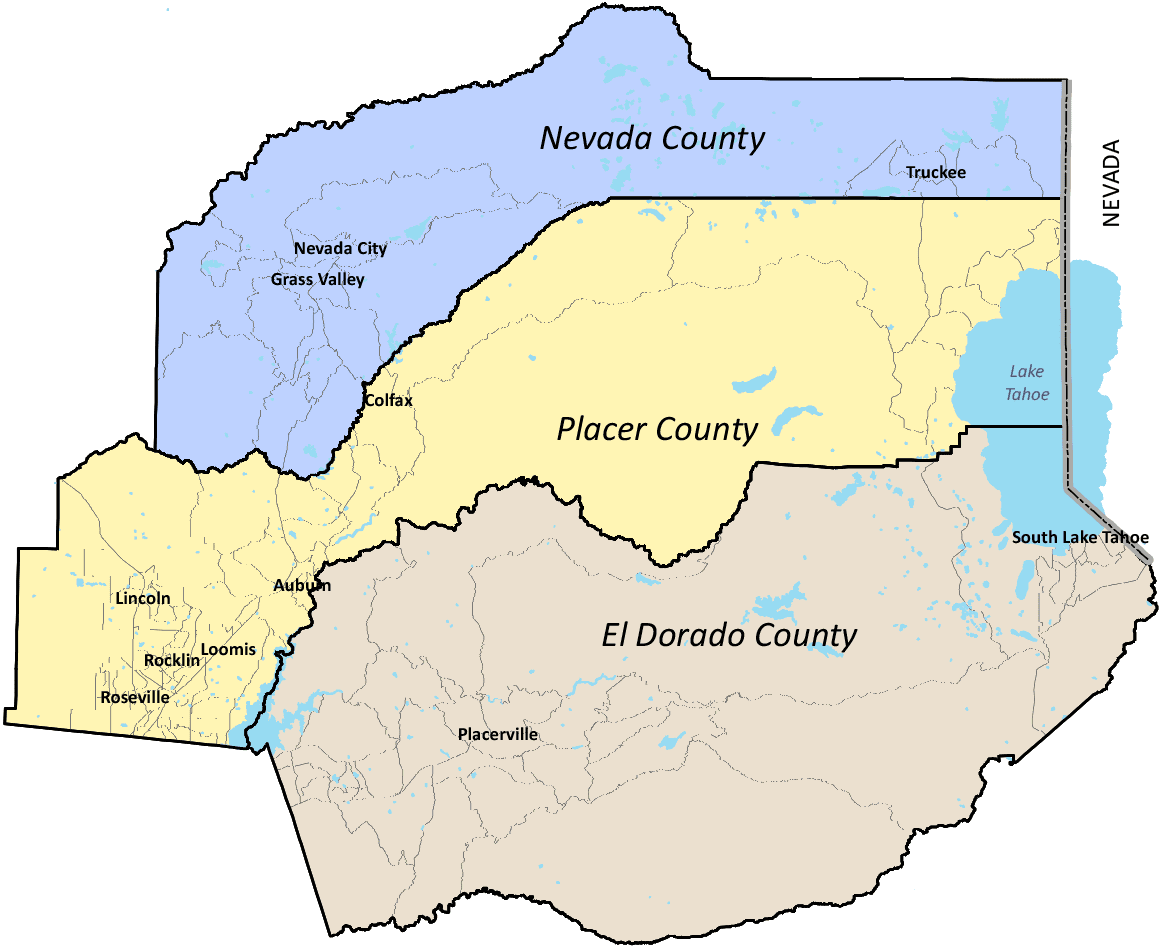 A map of the county with three counties shaded in blue.