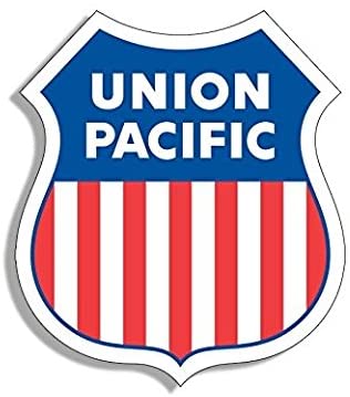 A red white and blue union pacific sign