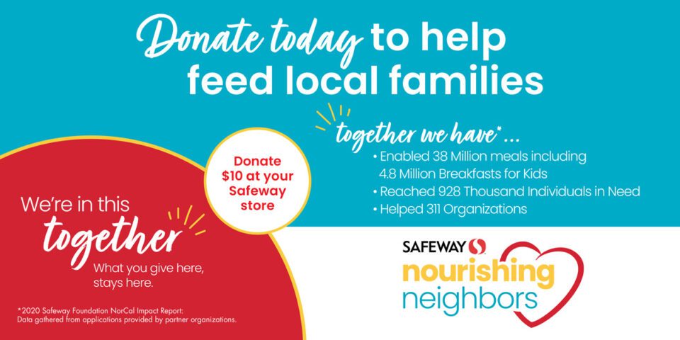 A poster that says donate today to help feed local families.